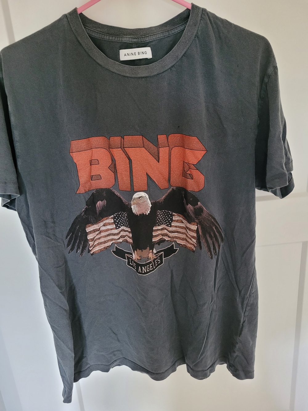 ANINE BING Graphic Eagle Tee in Charcoal with Rust Logo